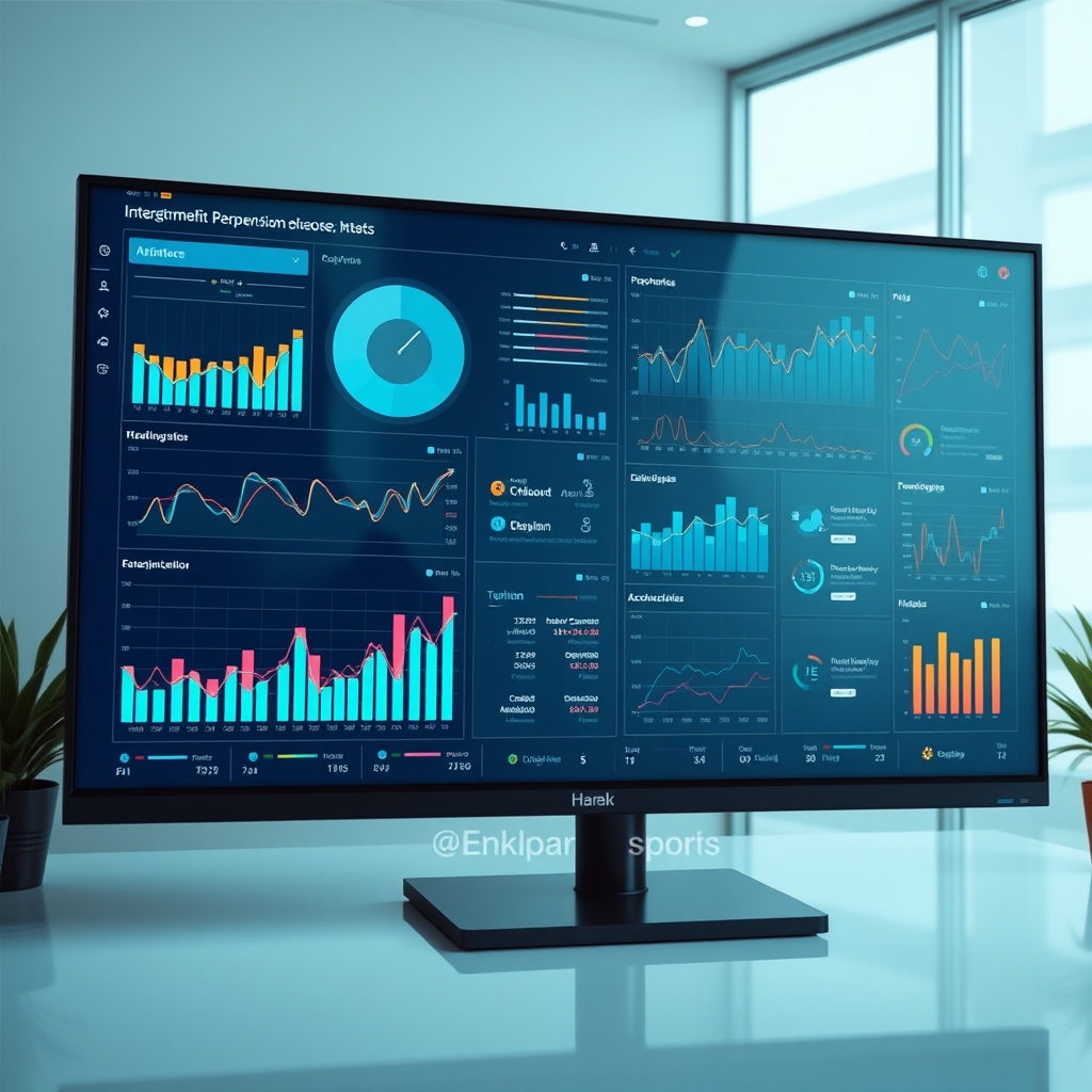 Moderní analytický dashboard zobrazující interaktivní grafy, trendy a metriky výkonnosti na velkém monitoru